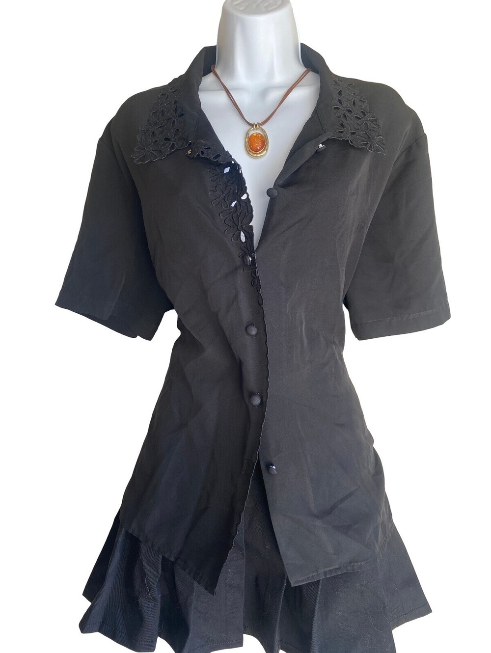 Vintage Just For Women Plus 20W Black Lace Button Up Blouse Goth Dark Romance